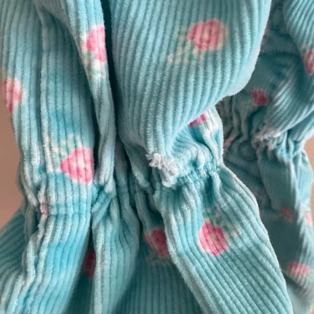 Vintage OshKosh B'Gosh Blue Corduroy Pink Flower Baby Overalls 6-9 Months - READ